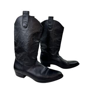VINTAGE Steve Fleming Black Leather Western Boots Embossed Detailing Size 8 B
